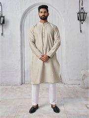 Ethnic Motifs Women Design Mandarin Collar Cotton Jacquard Straight Kurta