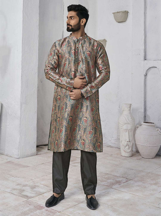 Floral Printed Mandarin Collar Straight Kurta
