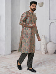 Floral Printed Mandarin Collar Straight Kurta