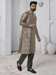 Floral Printed Mandarin Collar Straight Kurta