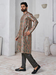 Floral Printed Mandarin Collar Straight Kurta