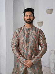 Floral Printed Mandarin Collar Straight Kurta