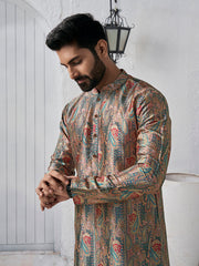 Floral Printed Mandarin Collar Straight Kurta