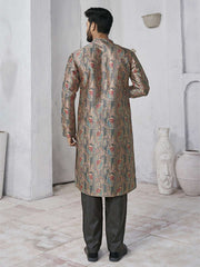 Floral Printed Mandarin Collar Straight Kurta