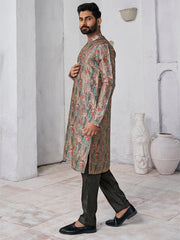 Floral Printed Mandarin Collar Straight Kurta