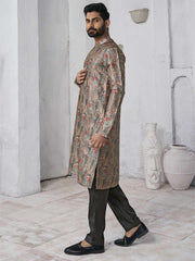 Floral Printed Mandarin Collar Straight Kurta