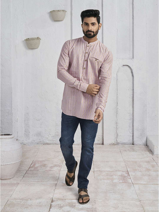 Woven Designed Band Collar Cotton Jacquard Straight Kurta