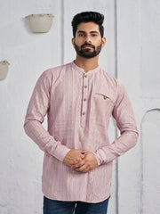 Woven Designed Band Collar Cotton Jacquard Straight Kurta