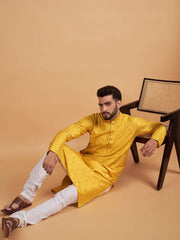 Floral Embroidered Mandarin Collar Straight Kurta