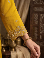 Yellow Premium Silk Embroidered Anarkali Style Dress