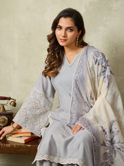 Women Floral Regular Thread Work Kurta with Palazzos & With Dupatta