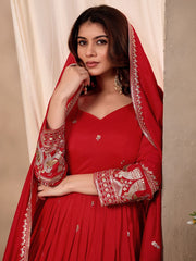 Red Art Silk Embroidered and Sequins Work Salwar Suit