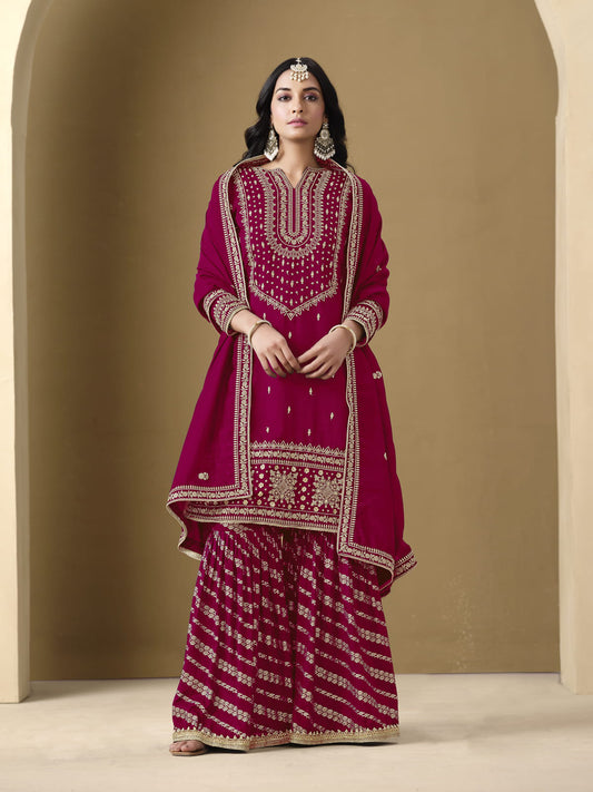 Rani Embroidered Art Silk Gharara Style Suit
