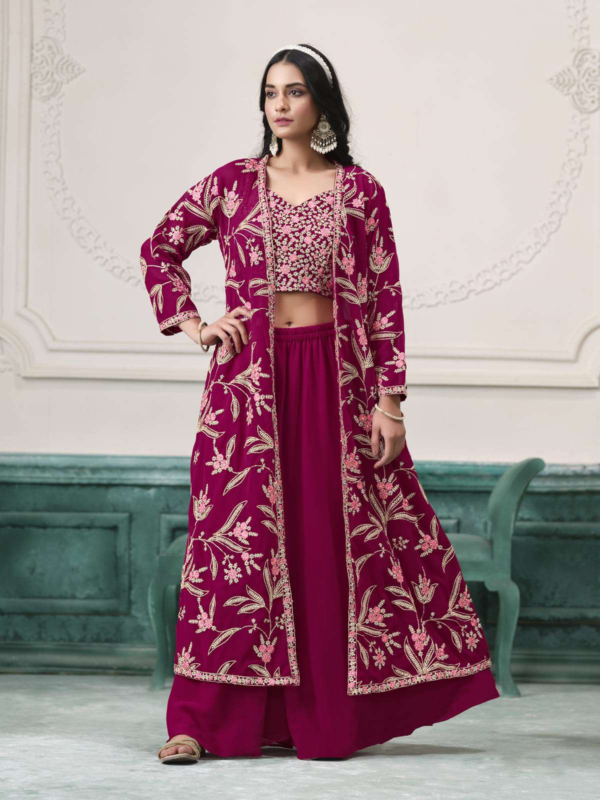 Sharara Most Popular Jackets Pink Embroidered Jacket Style Sharara