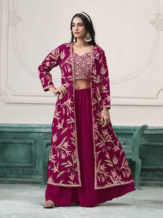 Pink Embroidered Jacket Style Sharara Suit