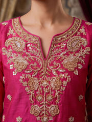 Magenta Pink Beads Embroidered Palaazo Dress