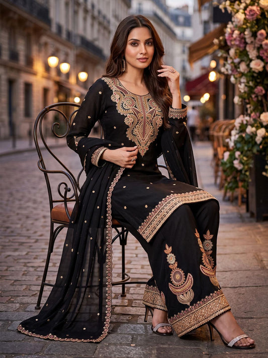 Black Real Chinnon Palazzo Style Dress