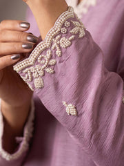 Lavender Premium Chinon Beads Work Plazzo Suit