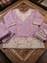 Lavender Premium Chinon Beads Work Plazzo Suit