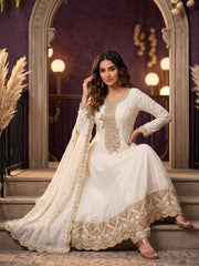 Off White Premium Silk Partywear Anarkali Kurta Set
