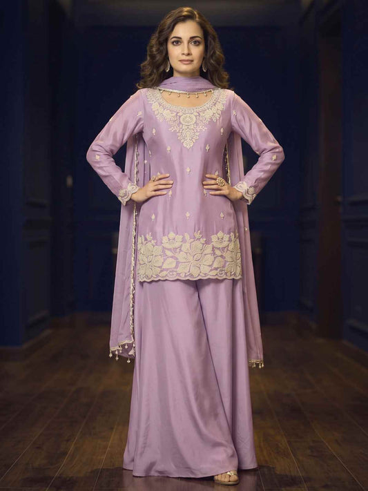 Lavender Premium Chinon Beads Work Plazzo Suit