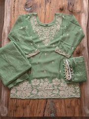 Sea Green Premium Chinon Beads Work Plazzo Suit