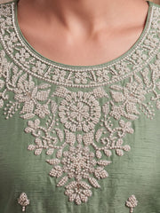 Sea Green Premium Chinon Beads Work Plazzo Suit