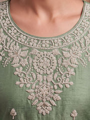 Sea Green Premium Chinon Beads Work Plazzo Suit