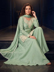 Sea Green Premium Chinon Beads Work Plazzo Suit
