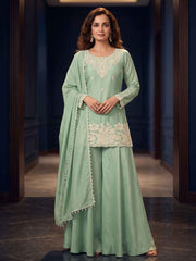 Sea Green Premium Chinon Beads Work Plazzo Suit