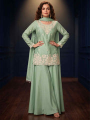 Sea Green Premium Chinon Beads Work Plazzo Suit