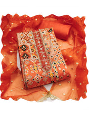 Orange Viscos Banarasi Kurta Set