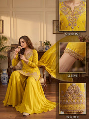 Lemon Yellow Beads Embroidered Palaazo Dress