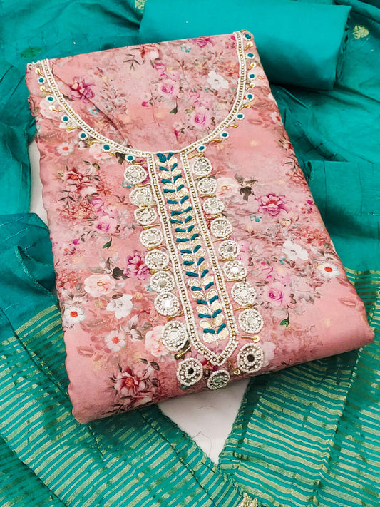 Pink Banarasi Cotton Digital Print Kurta Set