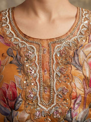 Orange Organza Material Festive Pant Style Dress