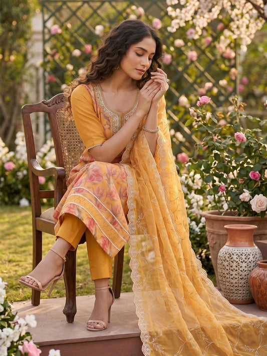 Orange Organza Material Festive Pant Style Dress