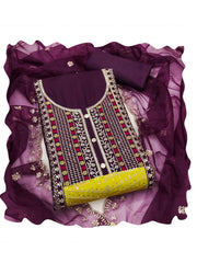 Purple Cotton Silk Embroidered Kurta Set