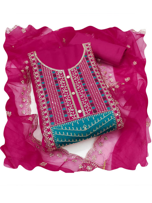 Magenta Cotton Silk Embroidered Kurta Set