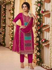Magenta Cotton Silk Embroidered Kurta Set