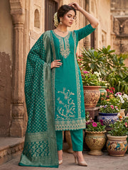 Firozi Cotton Embroidered Hand Work Kurta Set
