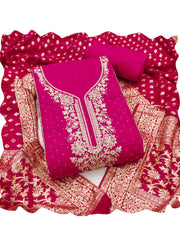 Magenta Pink Cotton Embroidered Hand Work Kurta Set