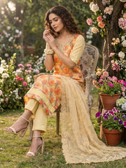 Yellow Organza Material Festive Pant Style Dress