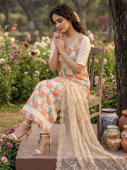 Off White Organza Material Festive Pant Style Dress