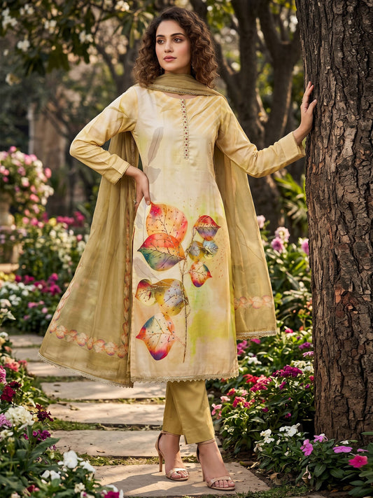 Mustard Cotton Material Festive Pant Style Dress