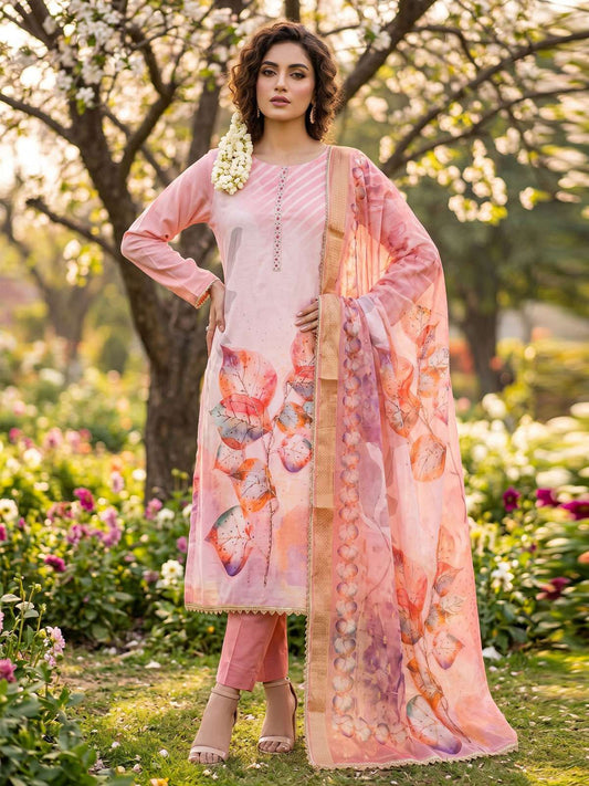 Pink Cotton Material Festive Pant Style Dress