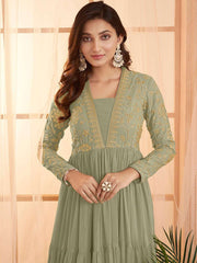 Green Sequins and Embroidered Tiered Maxi Dress