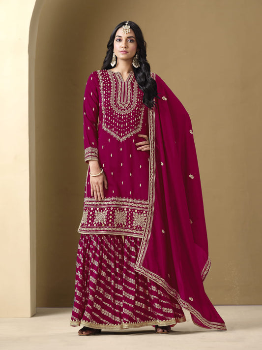 Rani Embroidered Art Silk Gharara Style Suit