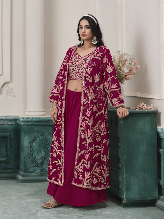 Pink Embroidered Jacket Style Sharara Suit