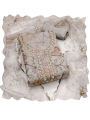 Cream Organza Handwork Festive Pant Style Dress