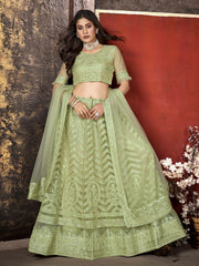 Embroidered Semi-Stitched Lehenga and Unstitched Blouse With Dupatta